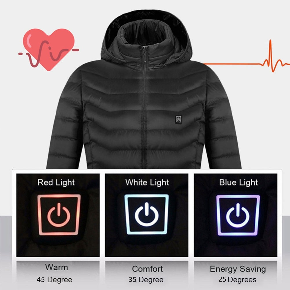 Beheizbare Winterjacke, USB-Elektro-Baumwollmantel mit Reißverschluss, Heizweste für Herren
